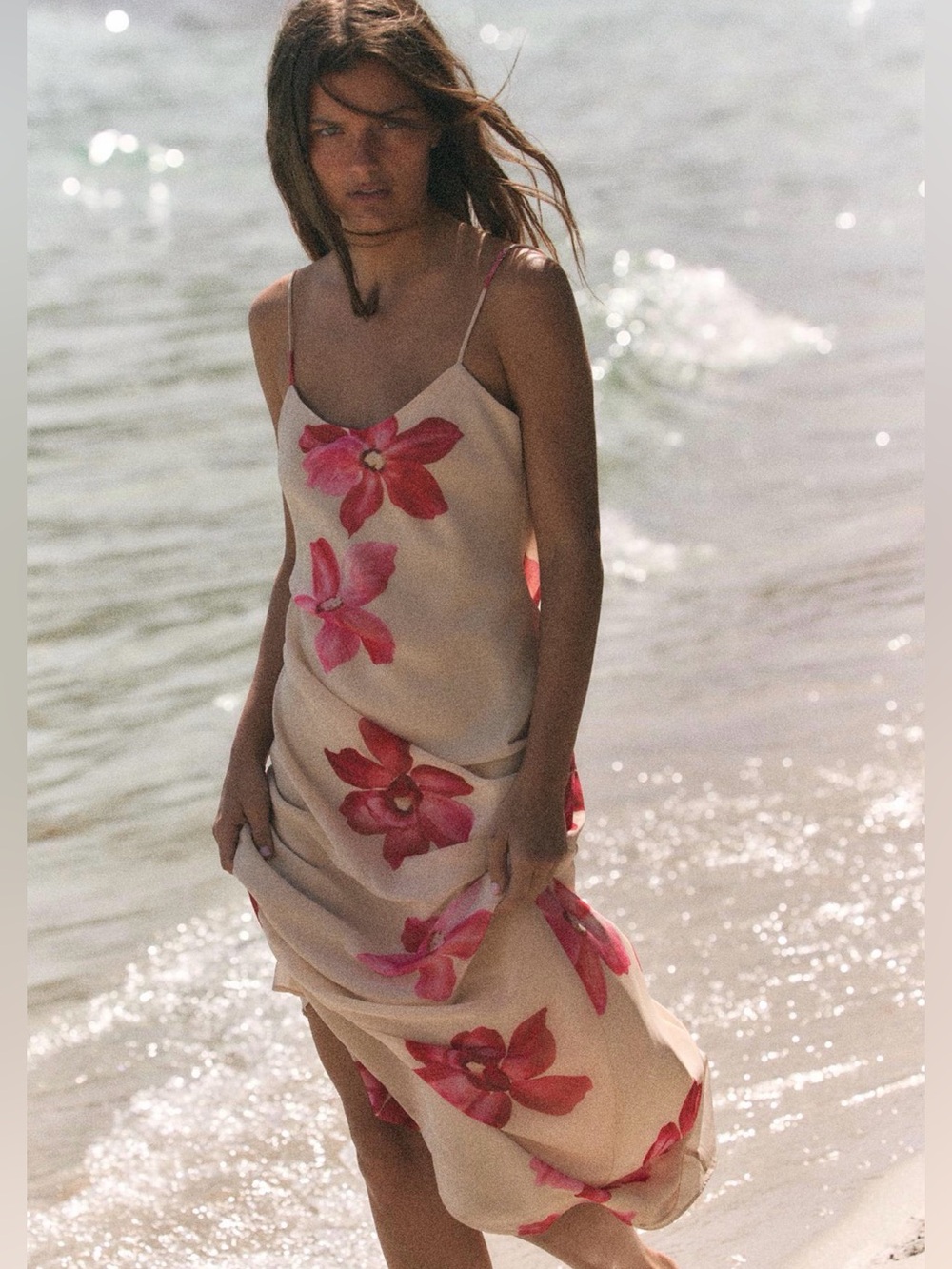 NWT ZARA DRAPED FLORAL MIDI DRESS